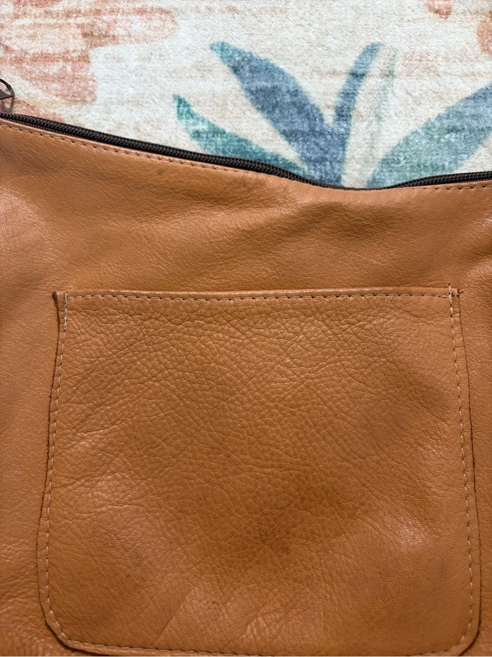 Handmade Tan Leather Big Pocket Bag with Turquoise Touchstone